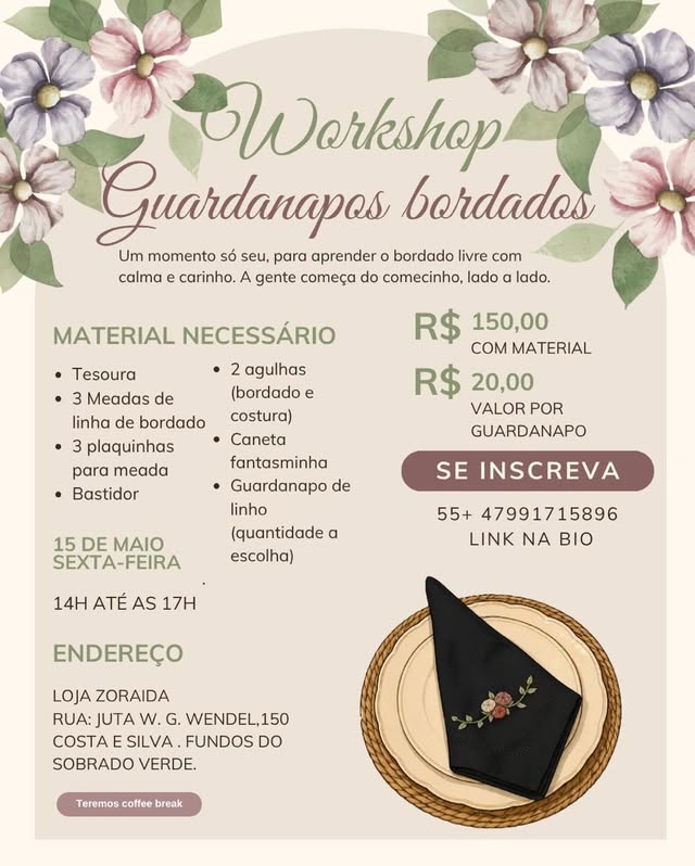 Arte do curso de guardanapos bordados da Zoraida